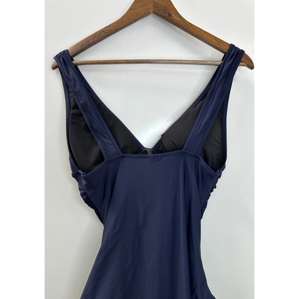 J.Crew Navy Blue Ruched Deep V-Neck One Piece Swimsuit Size 10 Stretch Lined - Picture 14 of 16